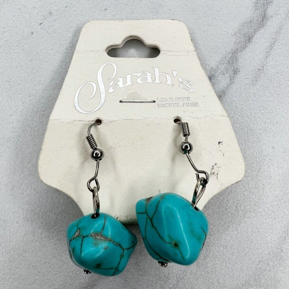 Sarah's Faux Turquoise Beaded Dangle Earrings Pierced Pair Nickel Free